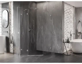 Mexen Lunar, päťuholníkový sprchový kút naklápací doľava 80 x 90 cm, 8mm číre sklo, chrómový profil, 831-080L-090P-01-00-L