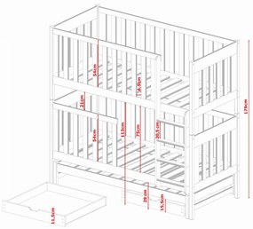 Detská poschodová posteľ z masívu EMIL s prístelkou a šuplíky - 200x90 cm - biela