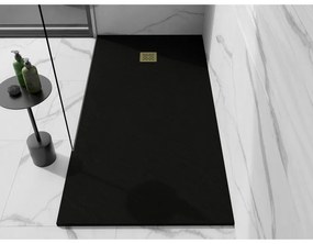 Mexen Stone+, obdĺžniková vanička z minerálneho kompozitu 180 x 80 cm, čierna, zlatá lesklá krytka, 44708018-G
