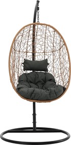 CH PRÍRODNÉ ZÁVESNÉ KRESLO, VANKÚŠ – TMAVOŠEDÁ, RÁM – ČIERNA 115 X 90 X 67 CM