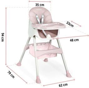 Ricokids Detská jedálenská stolička so stolíkom Milo ružová