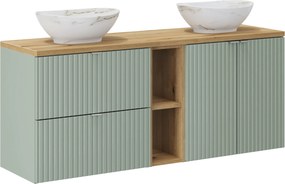 Comad Kúpeľňová skrinka s doskovými umývadlami Line Reed Green 140 rákosovo zelená/dub coast evoke