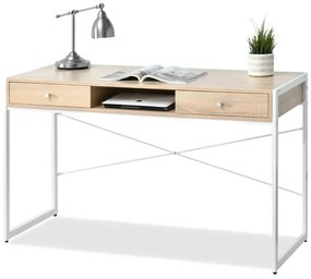 Dizajnový písací stôl OWEN dub sonoma + biely podstavec