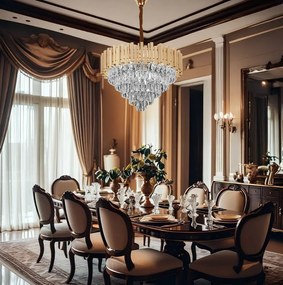 Toolight Toolight, krištáľové závesné svietidlo 50cm, 7xE14, G050-CP, zlatá, OSW-08944