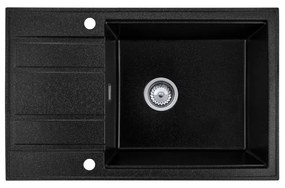 Sink Quality Ferrum New 8010, 1-komorový granitový drez 800x500x210 mm + chrómový sifón, čierna, SKQ-FER.8010.BK.X