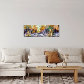 Obraz - Zasnežená cesta lesom, olejomaľba (s hodinami) (90x30 cm)