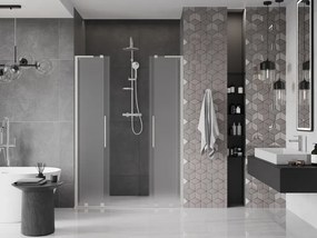 Mexen Velar L Duo, posuvné sprchové dvere do otvoru 150 cm, 8mm sklo námraza, brúsená oceľ, 871-150-003-32-97