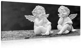 Obraz dvojica malých anjelov v čiernobielom prevedení - 120x60