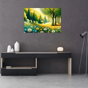 Obraz - Dedina v žlto-zelenej (90x60 cm)