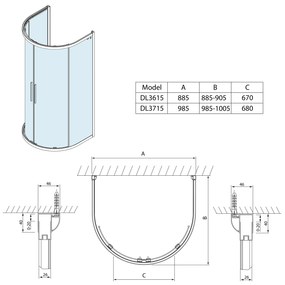 Polysan, LUCIS LINE polkruhová sprchová zástena 900x900mm, číre sklo, DL3615