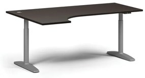 Výškovo nastaviteľný stôl OBOL, elektrický, 675-1325 mm, rohový ľavý, doska 1800x1200 mm, sivá zaoblená podnož, wenge