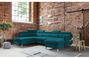 Tyrkysová zamatová rozkladacia rohová pohovka do "U" (ľavý roh) Sweet Harmony – Miuform