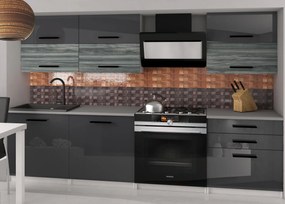Kuchynská linka Belini 180 cm šedý lesk /šedý antracit Glamour Wood s pracovnou doskou Primera2  INF PRIMERA2/2/WT/SGW1S/0/B1