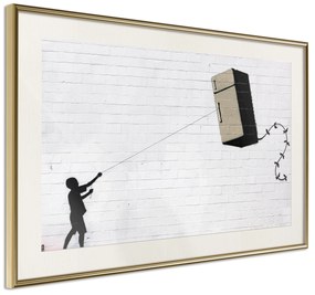 Artgeist Plagát - Flying Fridge [Poster] Veľkosť: 30x20, Verzia: Zlatý rám s passe-partout