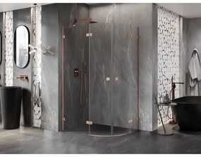 Mexen Lunar, polkruhový sprchový kút naklápací doľava 100 x 70 cm, 8mm číre sklo, profil medená matná, 833-100L-070P-65-00