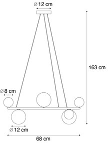 Závesná lampa čierna s dymovým a jantárovým sklom okrúhla 8-svetiel - Monaco