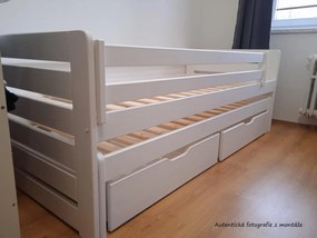 Detská posteľ z masívu borovice TOMÁŠ s prístelkou a šuplíkmi - 200x90 cm - biela
