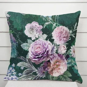Biante Dekoračná obliečka na vankúš Parma PM-114 Fialové kvety na tmavo zelenom 40 x 40 cm