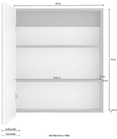 Nástenná kúpeľňová skrinka so zrkadlom Støraa Wisla, 60 x 70 cm