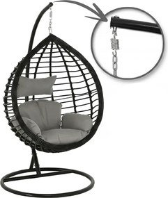 Závesné kreslo TARINO so stojanom, čierne/sivý vankúš