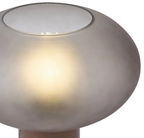 Dizajnová stolná lampa bronzová s matným sivým sklom - Umbrella