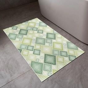 Kúpeľňová penová rohož / predložka PRO-069 Zelené designové štvorce - metráž šírka 65 cm