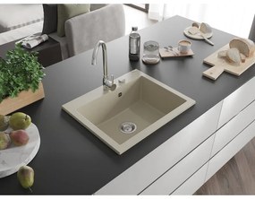 Mexen Elix, 1-korový granitový drez 600 x 500 mm, béžová, chrómový sifón, 6525601005-69