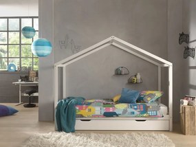 Dizajnová domčeková posteľ Dallas so zásuvkou z masívu borovica biela 170cm 90x200cm