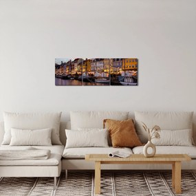 Obraz - Nyhavn, Kodaň (s hodinami) (90x30 cm)