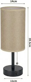 Brilagi - Stolová lampa s USB portom TABLON 1xE27/25W/230V čierna/béžová