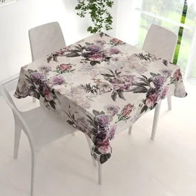 Biante Dekoračný štvorcový obrus Parma PM-112 Fialové kvety na smotanovom 120x120 cm