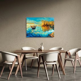 Sklenený obraz - Jazero s loďkami (70x50 cm)