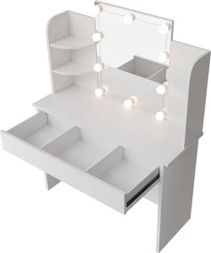 Toaletný stolík s LED osvetlením a zrkadlom, biely