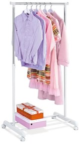 Stojan na šaty jednoramenný, s odkladačem, bílá barva, kov / plast, chrom