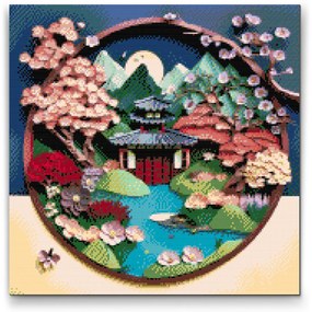 Gario Diamantové maľovanie Japonská záhrada Rozmery: 50 x 50 cm, Rámovanie: Iba zrolované plátno, Diamanty: Štvorcové