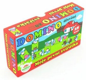 Domino Moje první zvířátka dřevo společenská hra 28ks v krabičce 17x9x3,5cm MPZ