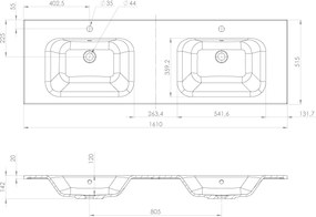 Sapho Sapho, LOREA skrinka 160x46x51,5cm (80+80cm), dub alabama/biela matná, LE080-2231-02
