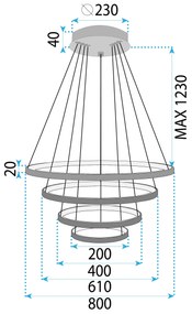 Toolight Toolight, LED stropné svietidlo 20/40/60/80 cm, 82W, 3000K, LHJ014-CP4, čierna, OSW-50005