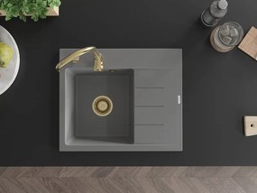 Mexen Ben, 1-komorový granitový drez 600x500x190 mm, ľavý + zlatý sifón, šedá, 6522605000-71-G