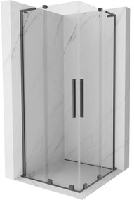 Mexen Velar L Duo, sprchový kút s posuvnými dverami 80 x 80 cm, 8mm číre sklo, brúsený grafit, 871-080-080-02-03-95