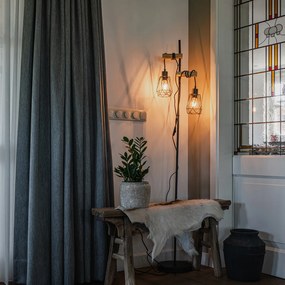 Rustikálna stojaca lampa čierna s drevom 2-svetlo s tienidlom - Dami Frame