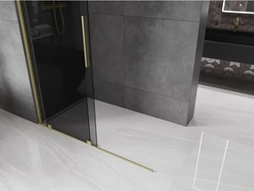 Mexen Velar, sprchová zástena s posuvnými dverami Walk-in 140 x 200 cm, 8mm šedé sklo, zlatá matná, 871-140-000-43-55