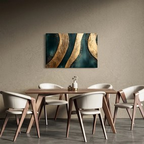 Obraz - Zelená abstrakcia so zlatom I. (90x60 cm)