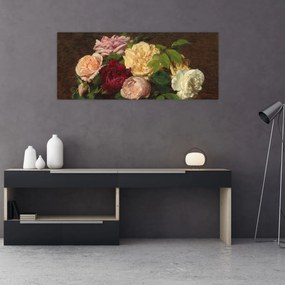 Obraz - Henri Fantin-Latour, Roses de Nice on a Table, reprodukcia (120x50 cm)