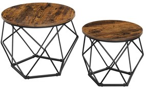 Konferenčné stolíky, 2 príručné stolíky s robustným oceľovým rámom, rustikálne hnedé