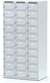 Alfa 3 Šatníková skrinka S6 s úložnými boxami, 30 boxov, 1800 x 900 x 500 mm, cylindrický zámok, sivé dvere