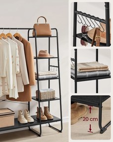 Vešiak na šaty 45 × 120 × 160 cm, vešiak a vešiak na topánky v jednom, ebenová čierna / matná čierna