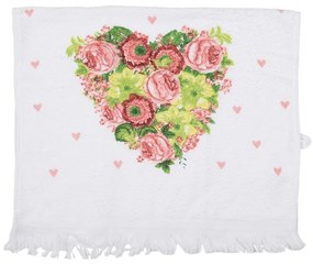 Biely kuchynský froté uterák so srdiečkom z kvetov - 40*66 cm