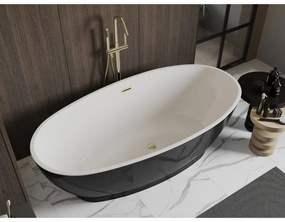 Mexen Bilbao, voľne stojaca vaňa 180 x 90 cm, biela-čierna, zlatý matný prepad, 51311809075-55