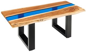 Konferenčný stolík LIQUID 110 cm akáciové drevo s modrým epoxidovým pásom
